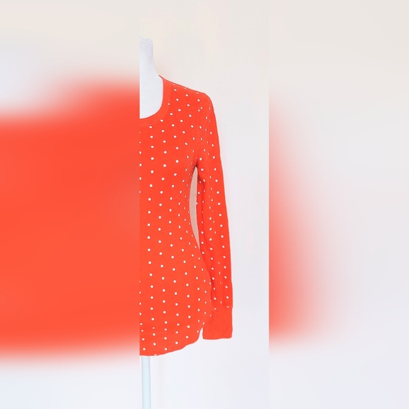Old Navy Women's Size Small Polka Dot Thermal Waffle Knit Top Orange White - Picture 3 of 8